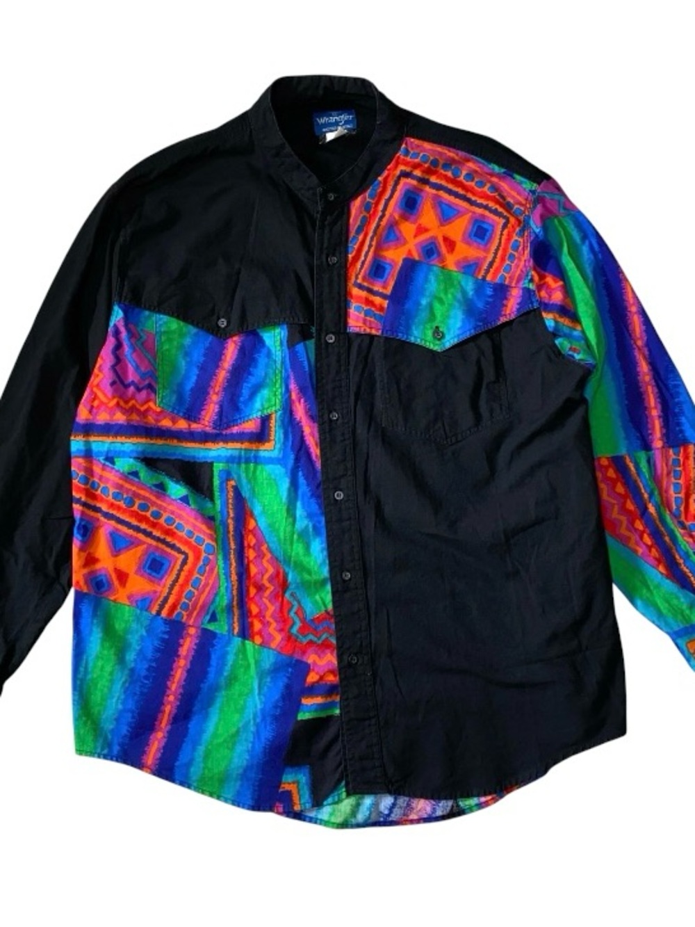 Vintage 90s Wrangler Western Brushpopper Shirt Colorful Aztec Abstract XL (I)
